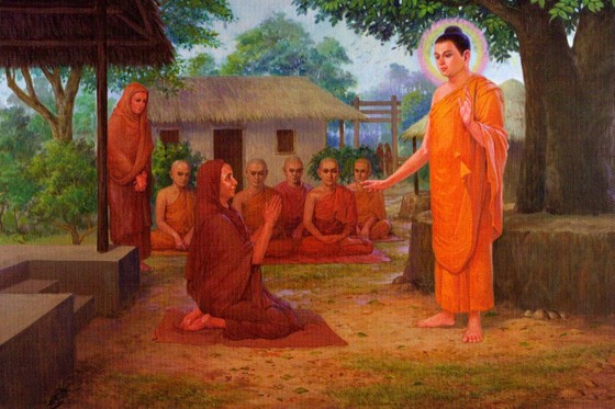 Đức Phật dạy nữ Tôn giả Maha Pajapati Gotamì - Tranh Phật giáo nước ngoài