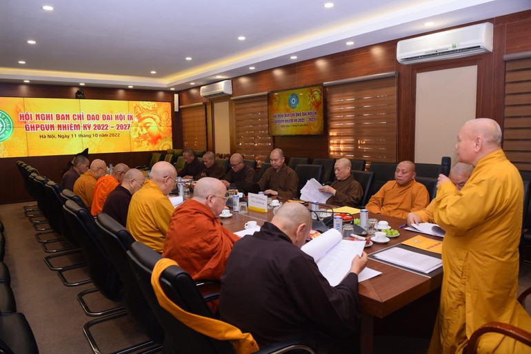 Phiên họp của Ban Chỉ đạo Trung ương Đại hội Phật giáo nhiệm kỳ 2022-2027 tại trụ sở Trung ương GHPGVN tại Hà Nội - Ảnh: Đăng Huy