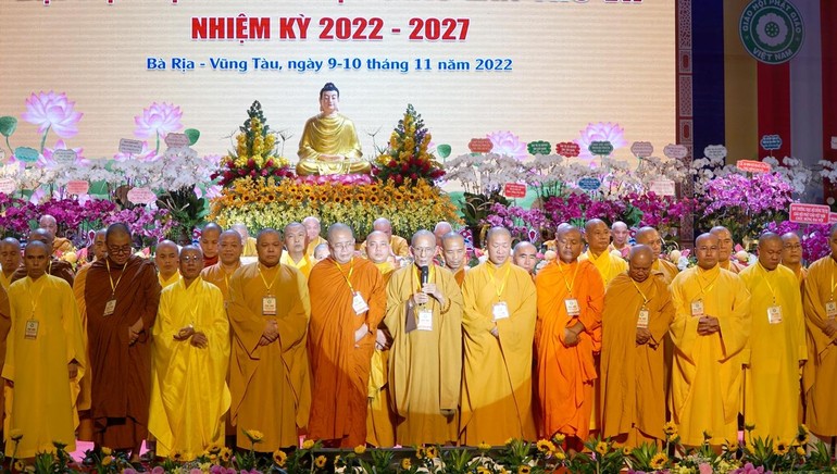 Hòa thượng Thích Huệ Trí, tân Trưởng ban Trị sự nhiệm kỳ 2022-2027 phát biểu nhận nhiệm vụ