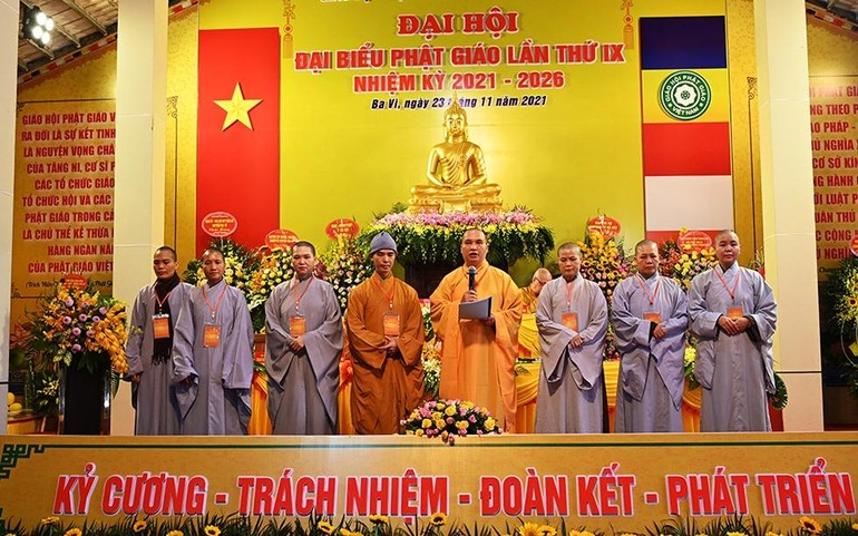 Tân Ban Trị sự Phật giáo huyện Ba Vì nhiệm kỳ 2021-2026 ra mắt và phát biểu nhận nhiệm vụ tại đại hội