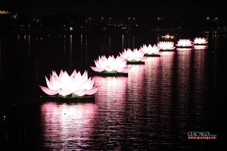 7 đóa hoa sen được thắp sáng trên sông Hương cố đô Huế
